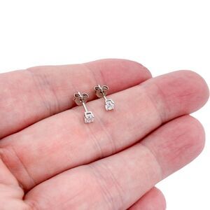 Vintage IBB Sterling Silver 925 3.1mm Round Cut Cubic Zirconia Stud Earrings